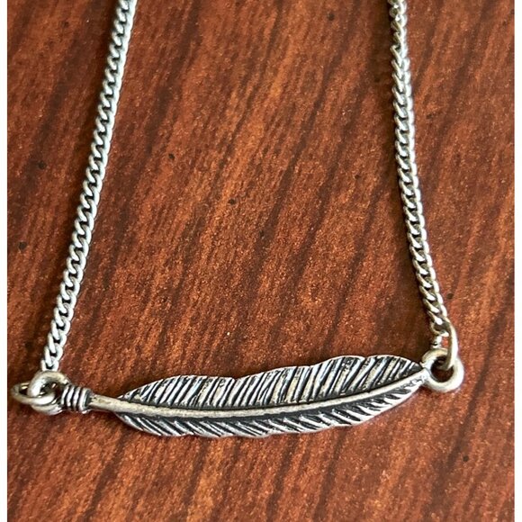Silver Tone Feather Pendant Necklace With 16” Adjustable Chain - Picture 4 of 4